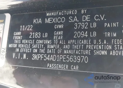 2023 Kia Forte Gt-Line from USA, damaged, VIN 3KPF54AD1PE563970